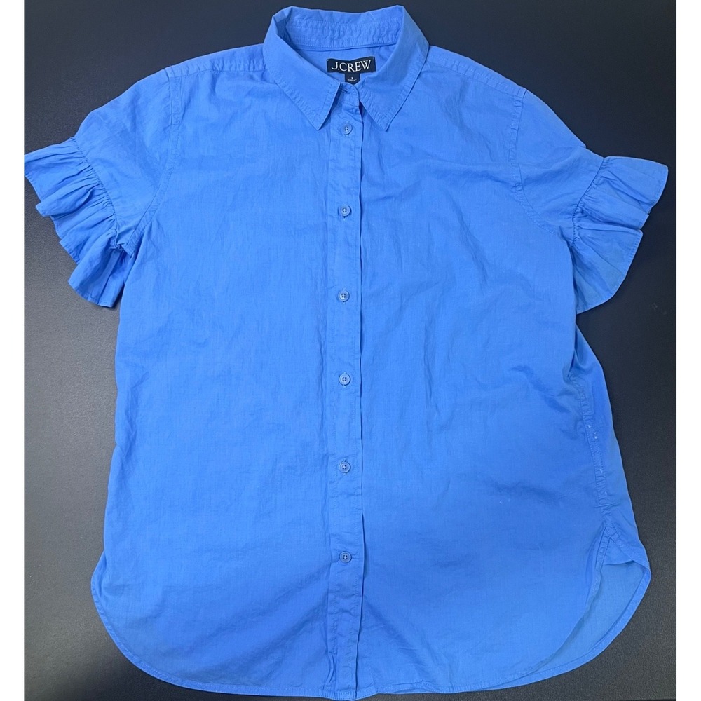 Classic-fit lightweight cotton poplin ruffle-sleeve shirt Size 2
